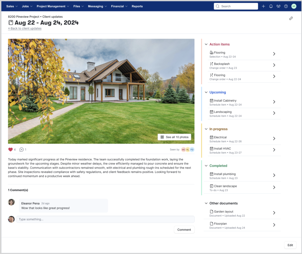Construction management software Buildern client portal for sharing project updates and documents